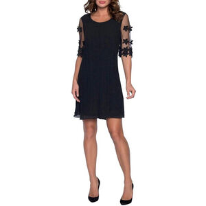 Black Pleated Mini Dress with Floral Statement Sleeves FRANK LYMAN DESIGN